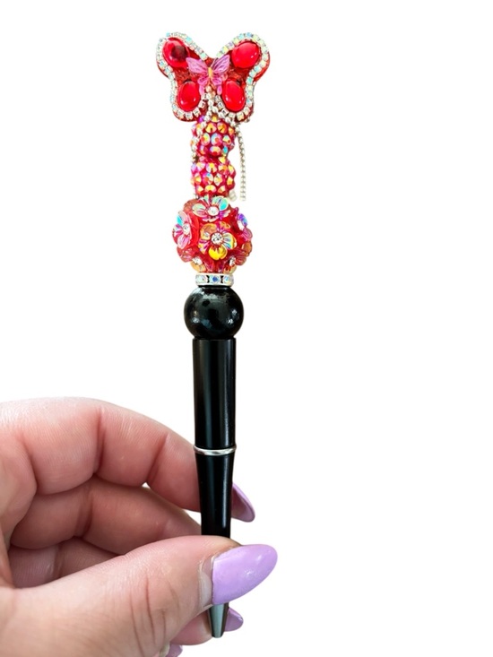 handcrafted Other - AB INKS HANDMADE EXPRESSIONS Handmade Red Rhinestone Butterfly Pen